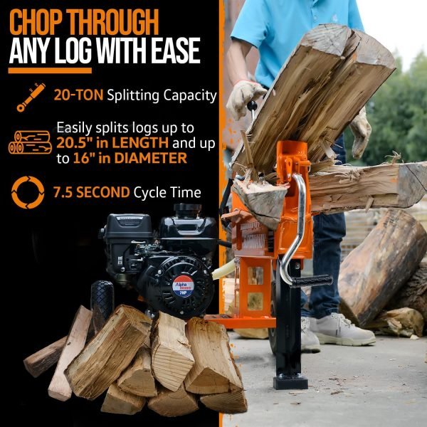 Super Handy GUO077 Portable 20 Ton Gas Powered Log Splitter New