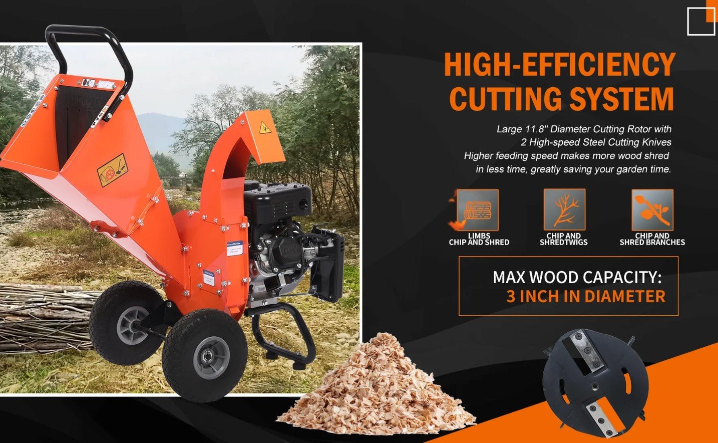 EFCUT C30 LITE Wood Chipper 3" Horizontal 7HP 212cc 4-stroke Gas-Powered 15:1 Reduction Ratio New