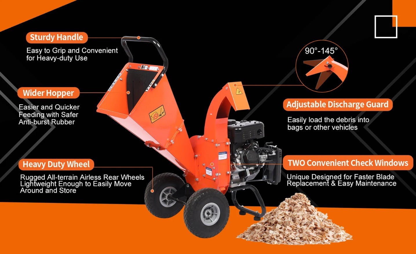 EFCUT C30 LITE Wood Chipper 3" Horizontal 7HP 212cc 4-stroke Gas-Powered 15:1 Reduction Ratio New